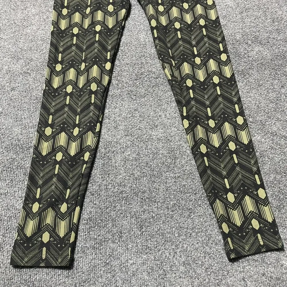 LuLaRoe Leggings Girl One Size Black Green Geometric Print Soft Stretch Yoga